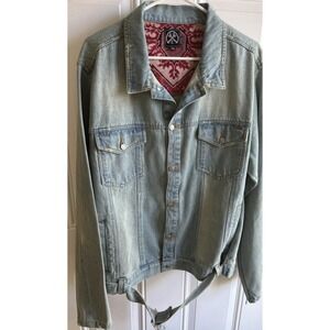 Civil Regime Men's Denim Jean MotorcyleJacket Distressed Grunge Buckle XL New